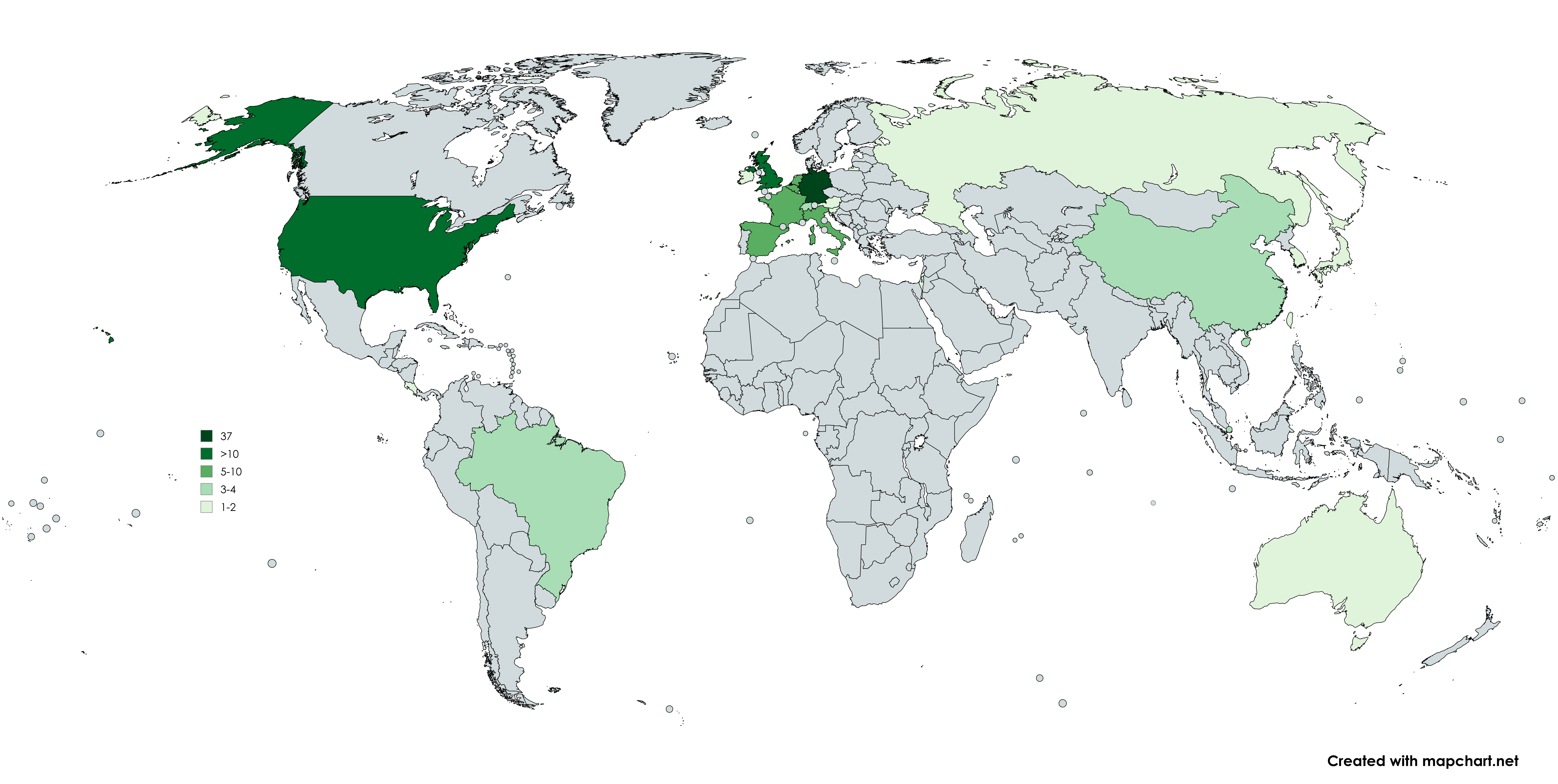Map of number of attendees per country